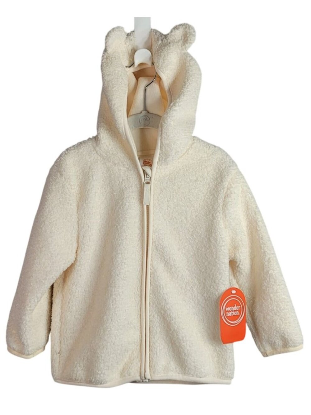 Wonder Nation Girls Full Zip Hooded Teddy Fleece Jacket Cream 3T Oeko Tex NEW
